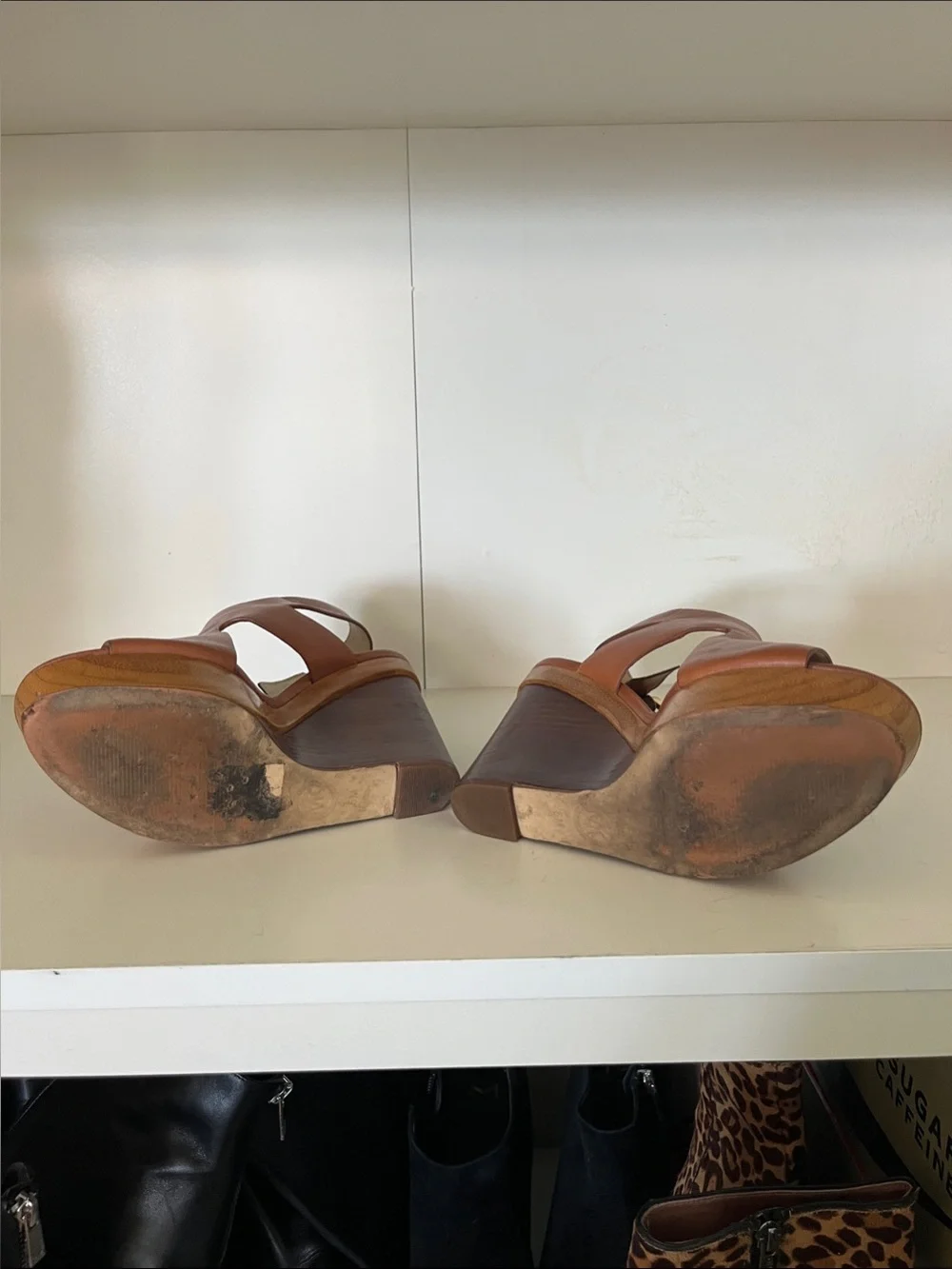 Michael Kors Cognac Leather Platform Wedge Sandals
